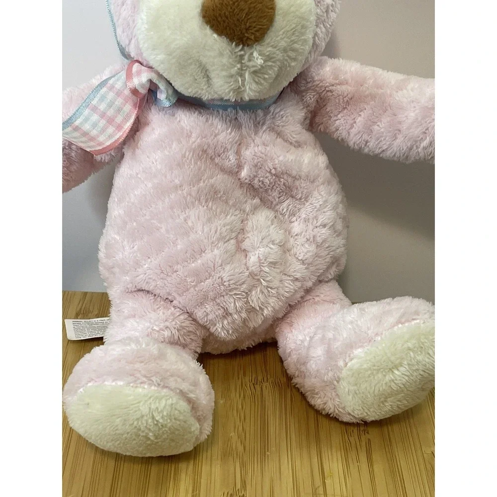 Animal‎ Alley Pink Rattle Bear Baby Plush Diamond Weave Ribbon ToysRUs RARE 10